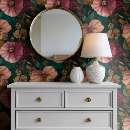 Teal Garden large scale wallpaper in a styled room