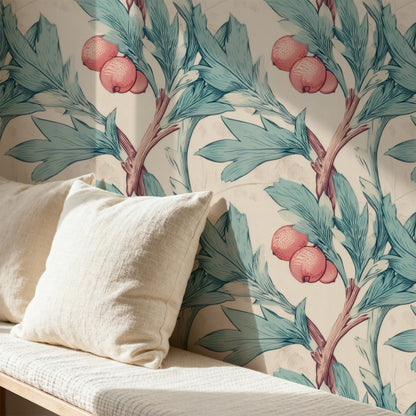 Teal Leaf large scale wallpaper in a styled room