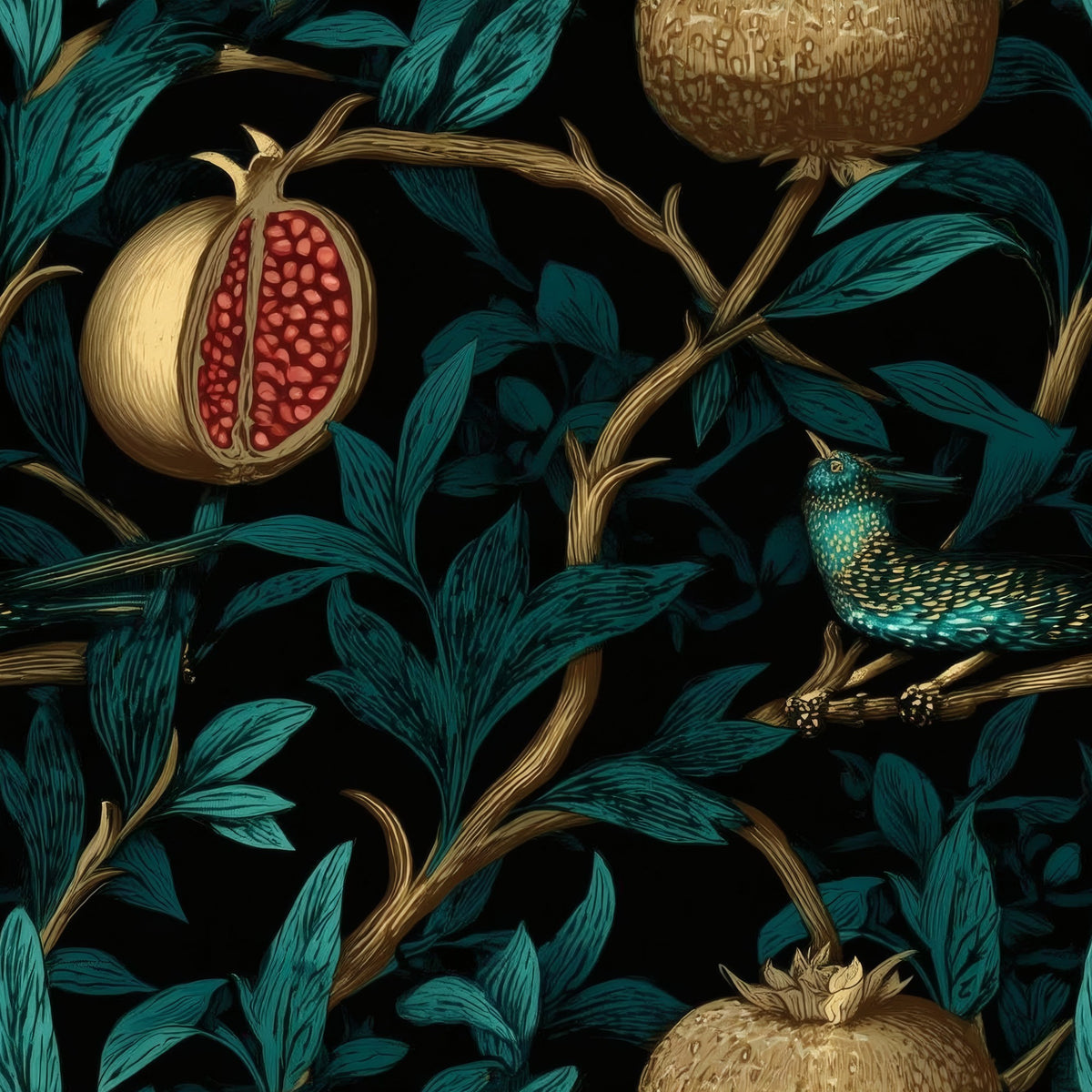 Teal Pomegranate large scale wallpaper pattern repeat