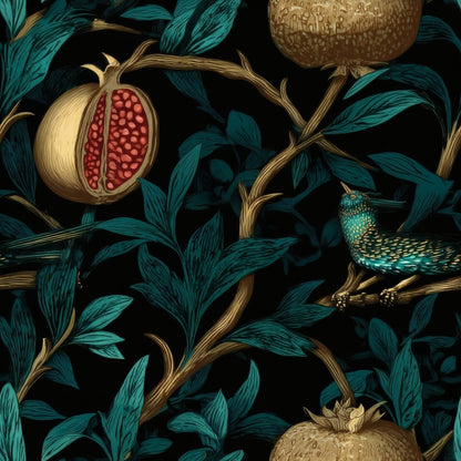 Teal Pomegranate large scale wallpaper pattern repeat