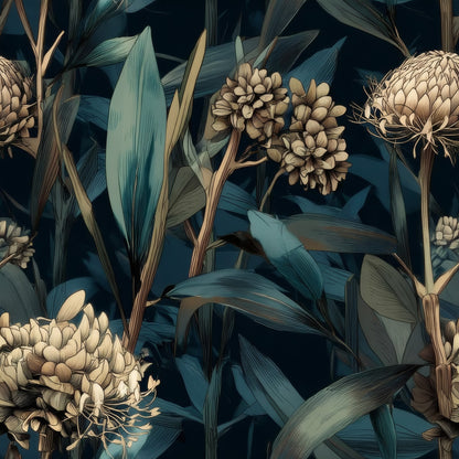 Teal Protea large scale wallpaper pattern repeat