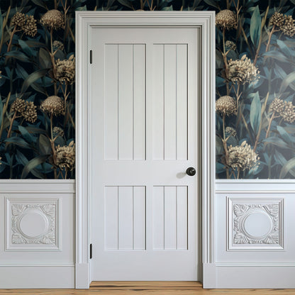 Teal Protea large scale wallpaper in a styled room