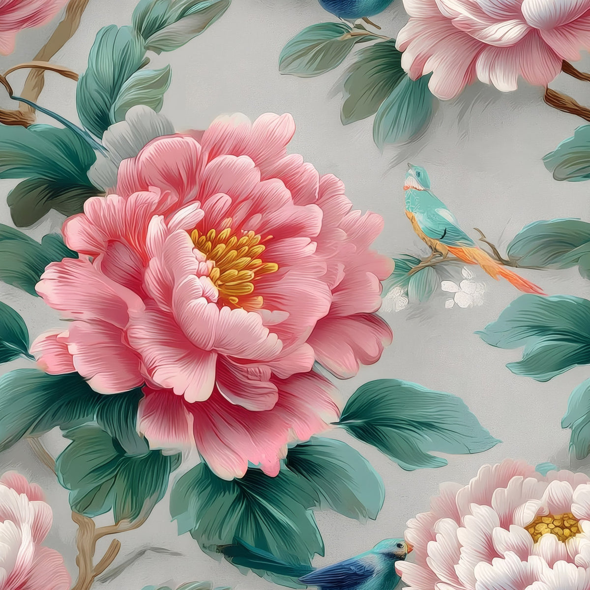 Teal Songbird large scale wallpaper pattern repeat