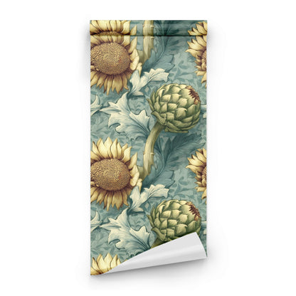 Roll of Teal Sunflower large scale wallpaper