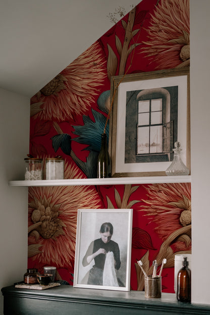 Teal Thistle large scale wallpaper in a styled room