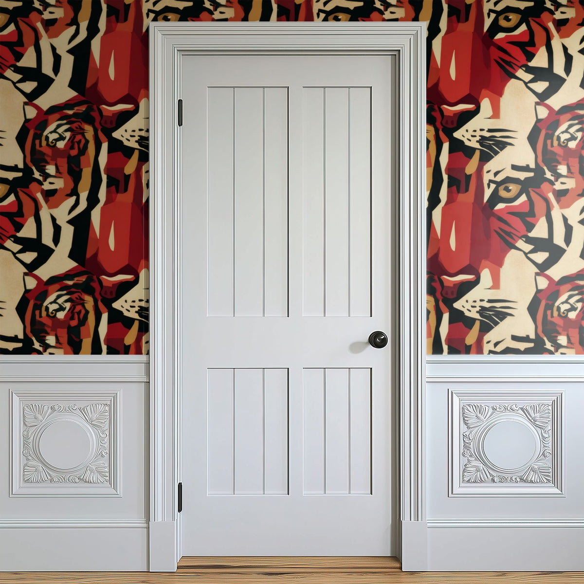 Tiger Grid large scale wallpaper in a styled room