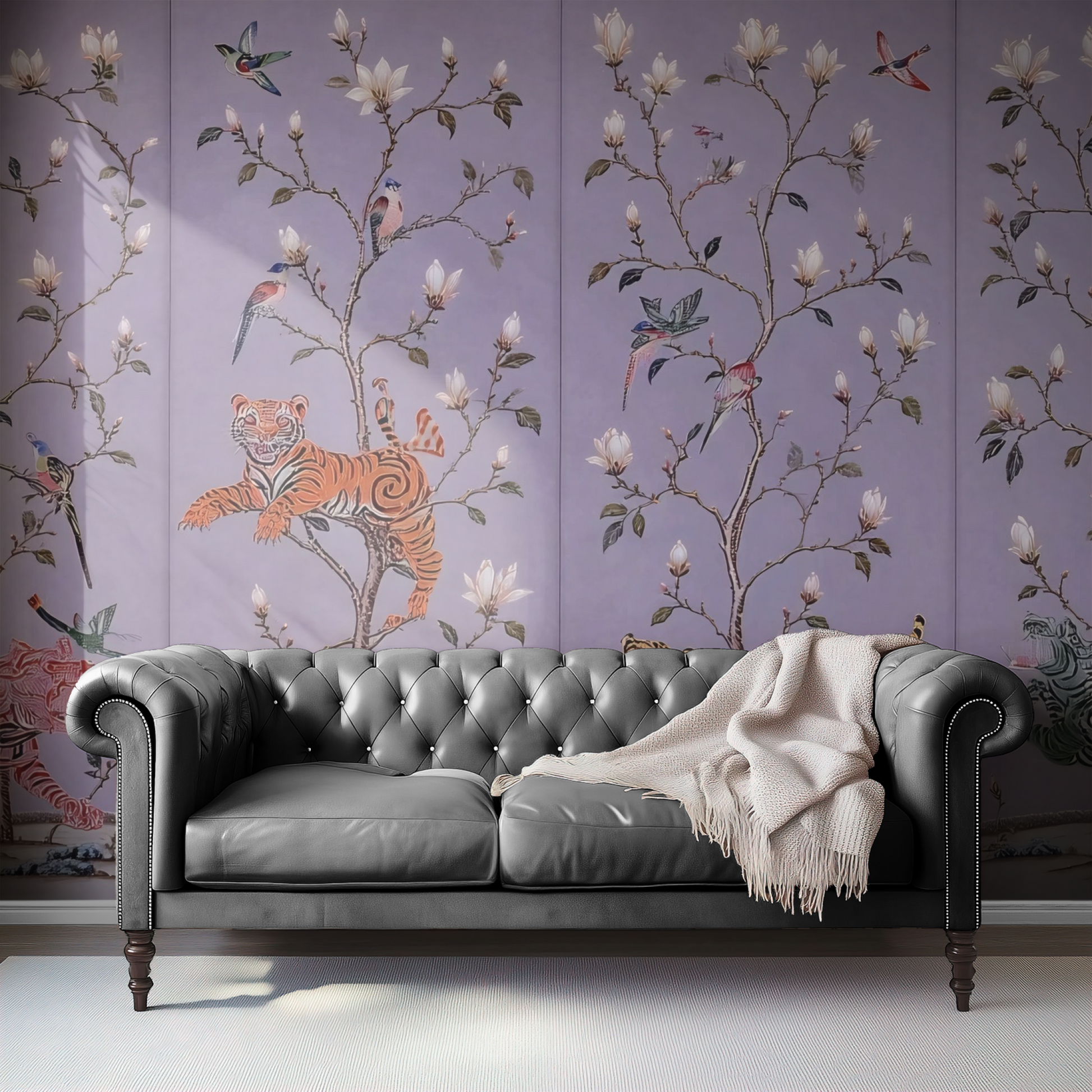 Tiger Magnolia Mural shown at full wall scale as a single continuous image.