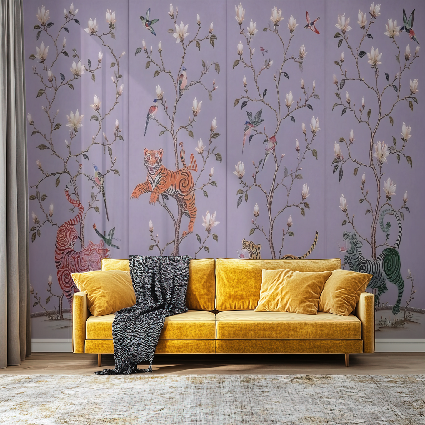 Tiger Magnolia Mural shown at full wall scale as a single continuous image.