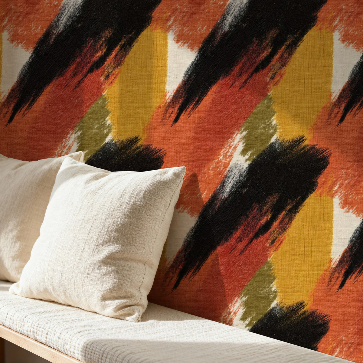 Tiger Strokes large scale wallpaper in a styled room