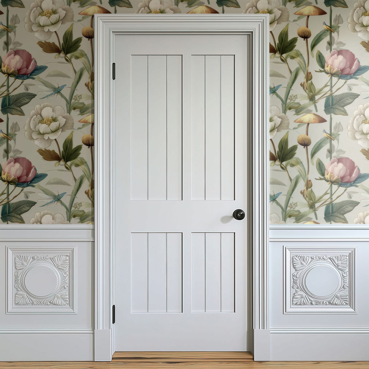 Toadstool Meadow large scale wallpaper in a styled room