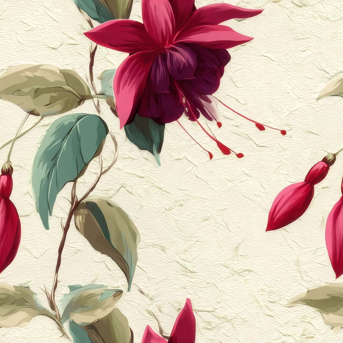 Trailing Fuchsia large scale wallpaper pattern repeat