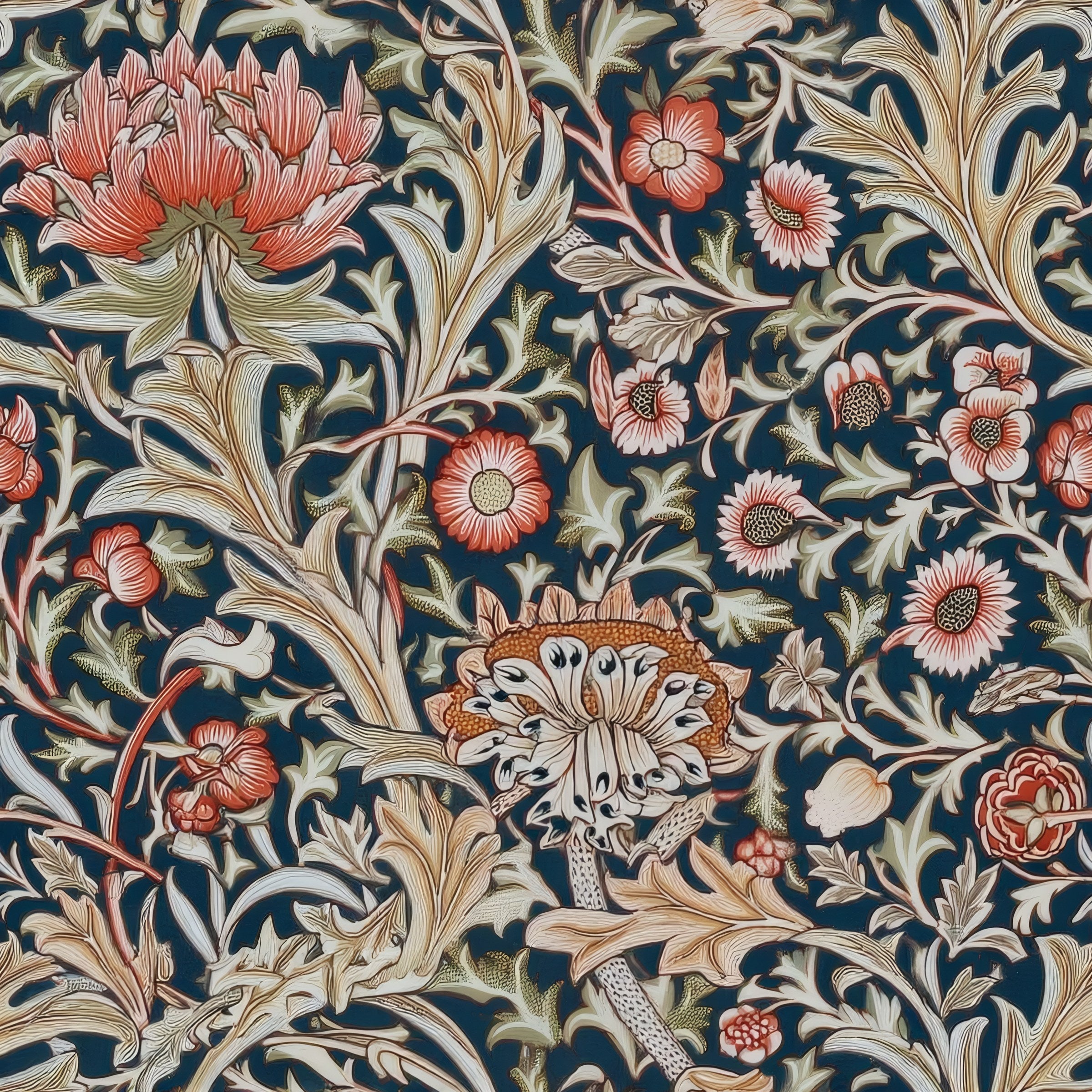 Green Floral Wallpaper | William Morris Trent Navy