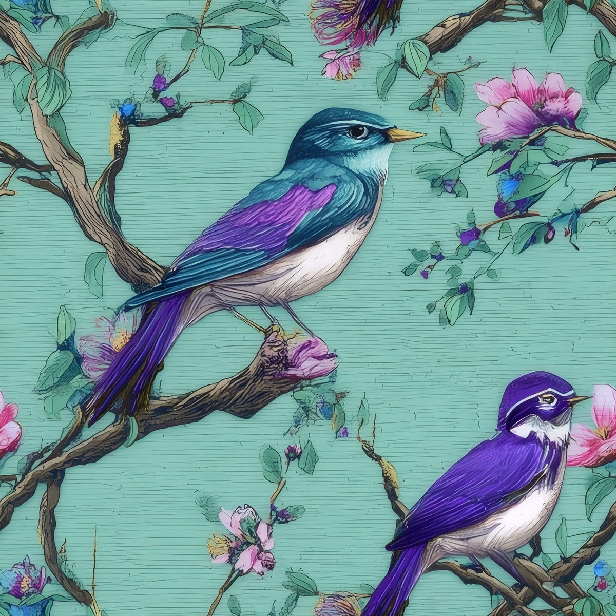 Turquoise Blossom large scale wallpaper pattern repeat