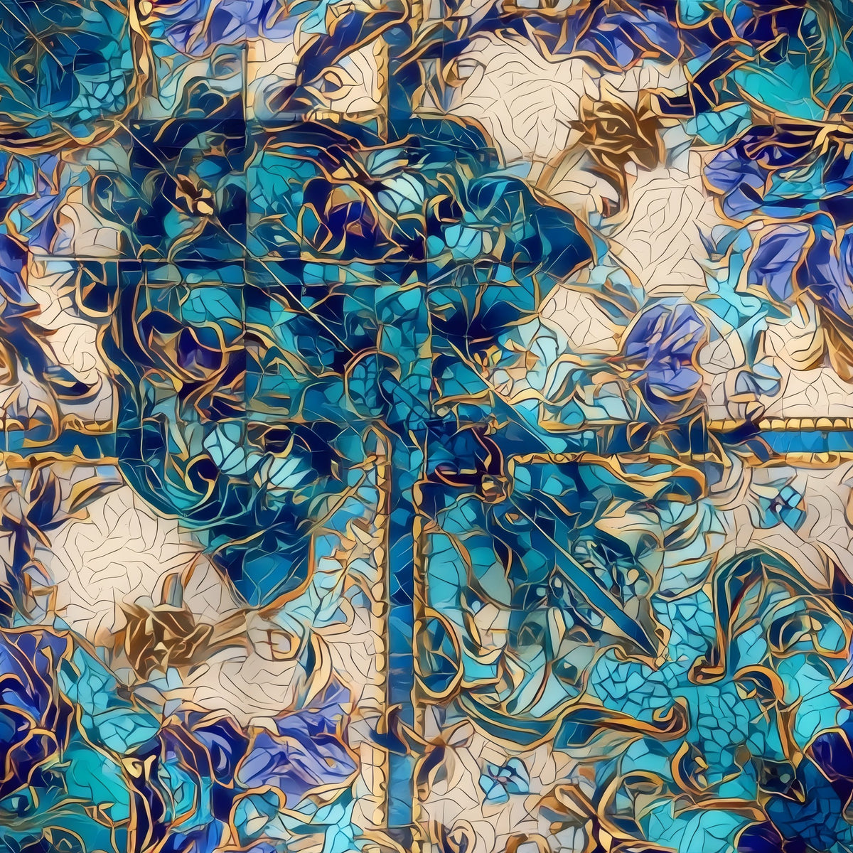 Turquoise Mosaic large scale wallpaper pattern repeat