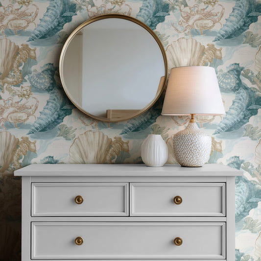 Turtle Shore large scale wallpaper in a styled room