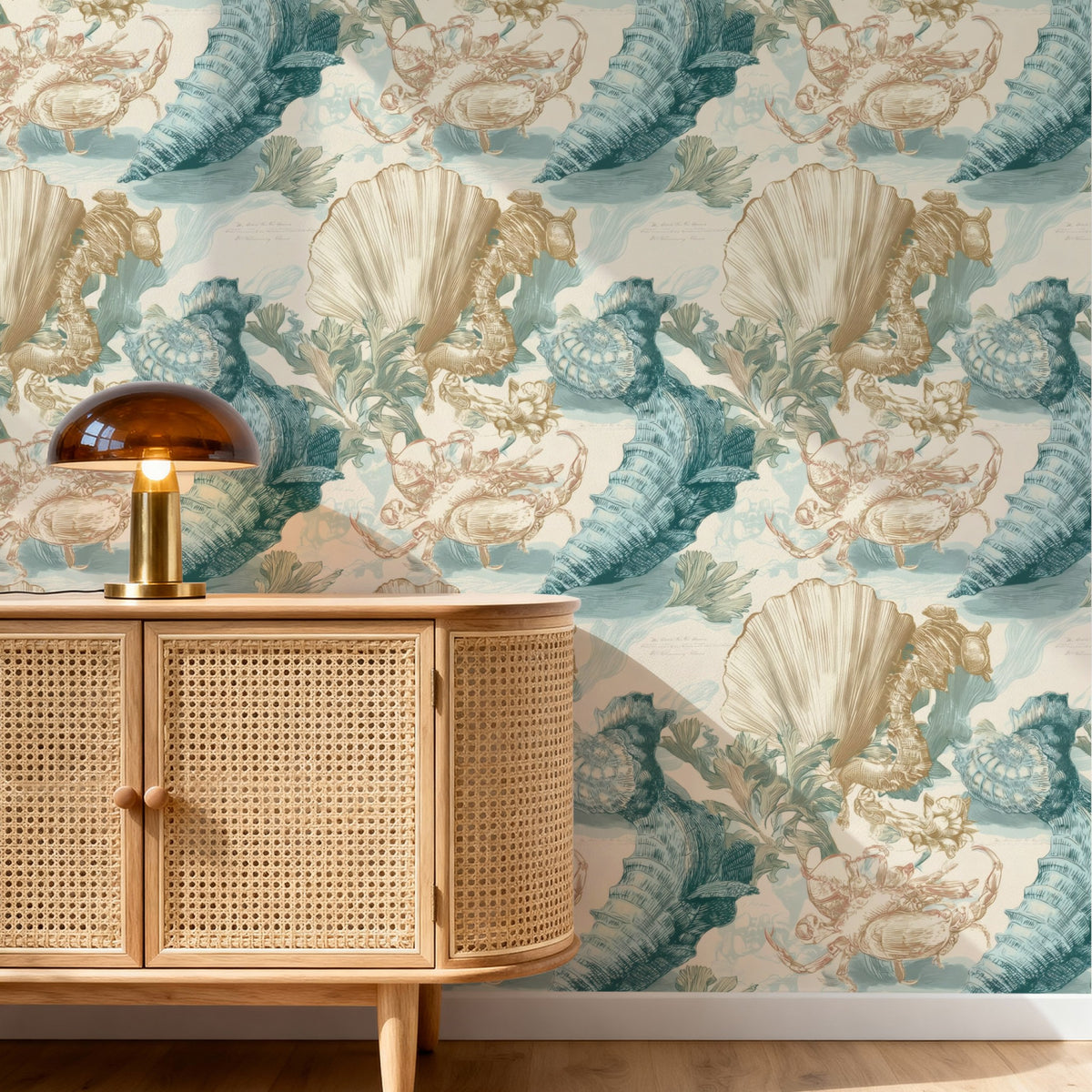 Turtle Shore large scale wallpaper in a styled room