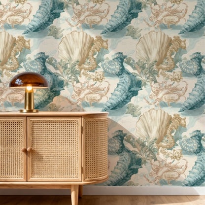 Turtle Shore large scale wallpaper in a styled room