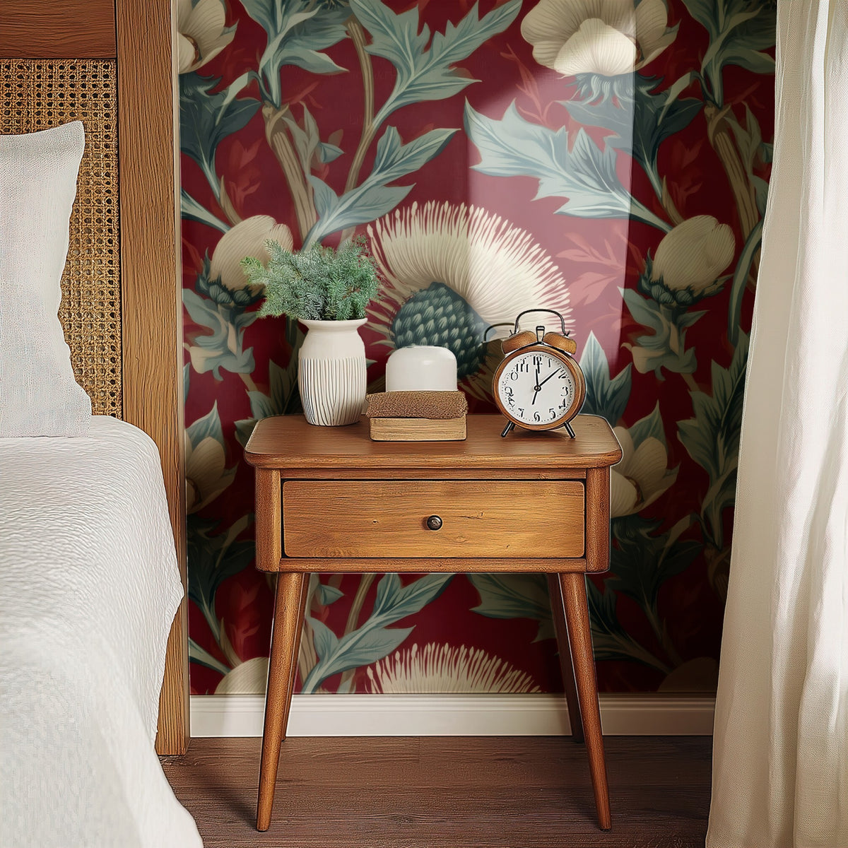 Velvet Thistle large scale wallpaper in a styled room