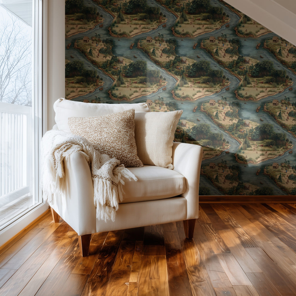 Village Map large scale wallpaper in a styled room