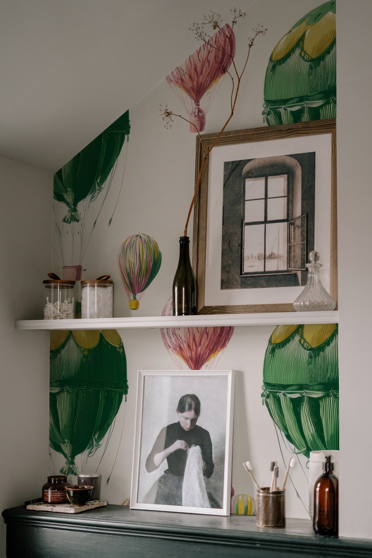 Vintage Balloon large scale wallpaper in a styled room