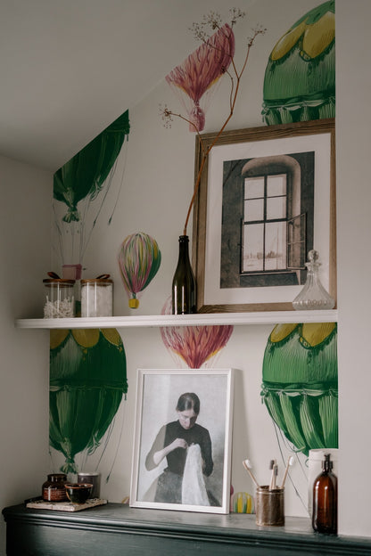 Vintage Balloon large scale wallpaper in a styled room