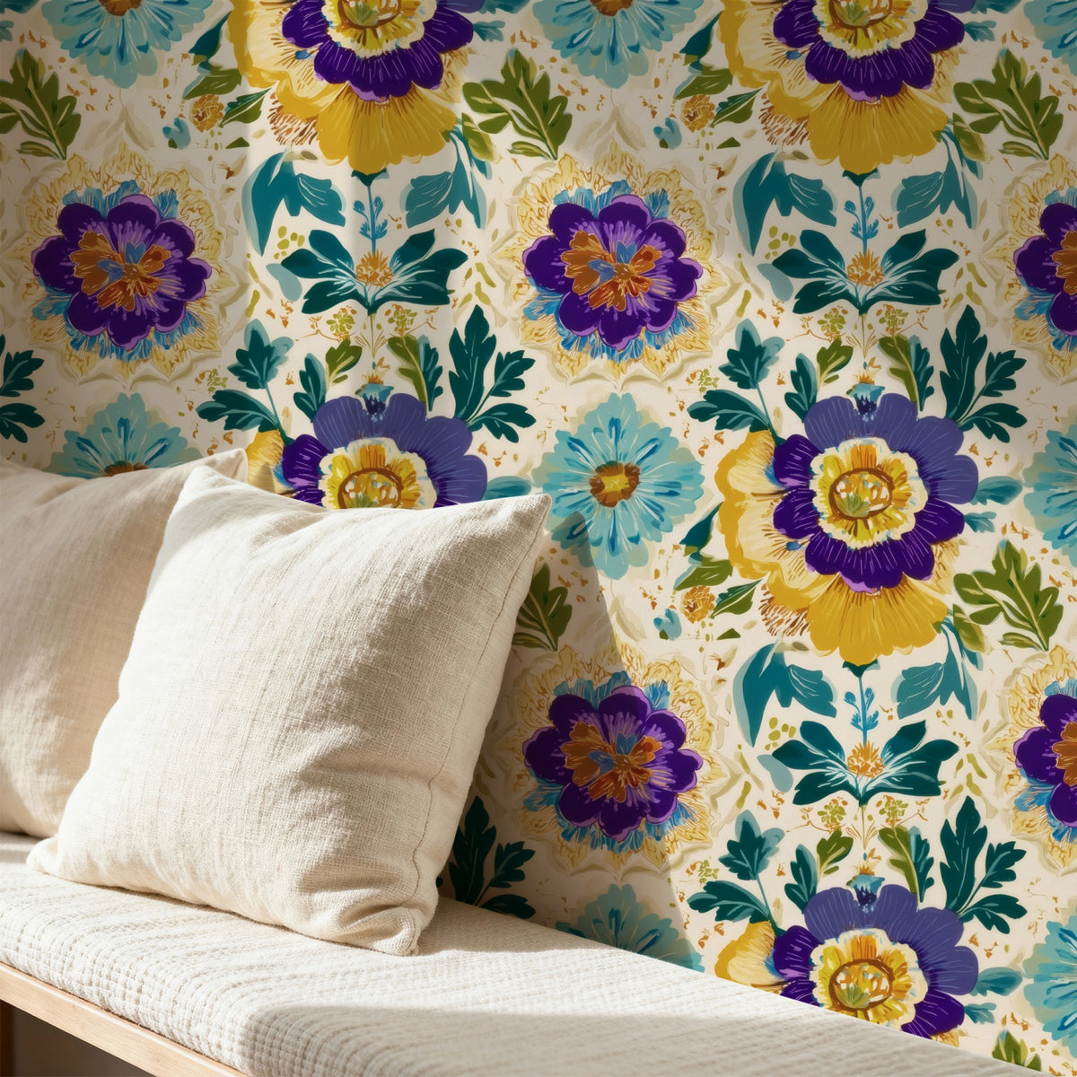 Violet Medallion large scale wallpaper in a styled room