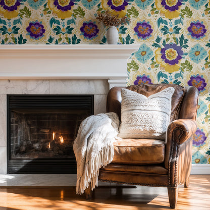 Violet Medallion large scale wallpaper in a styled room