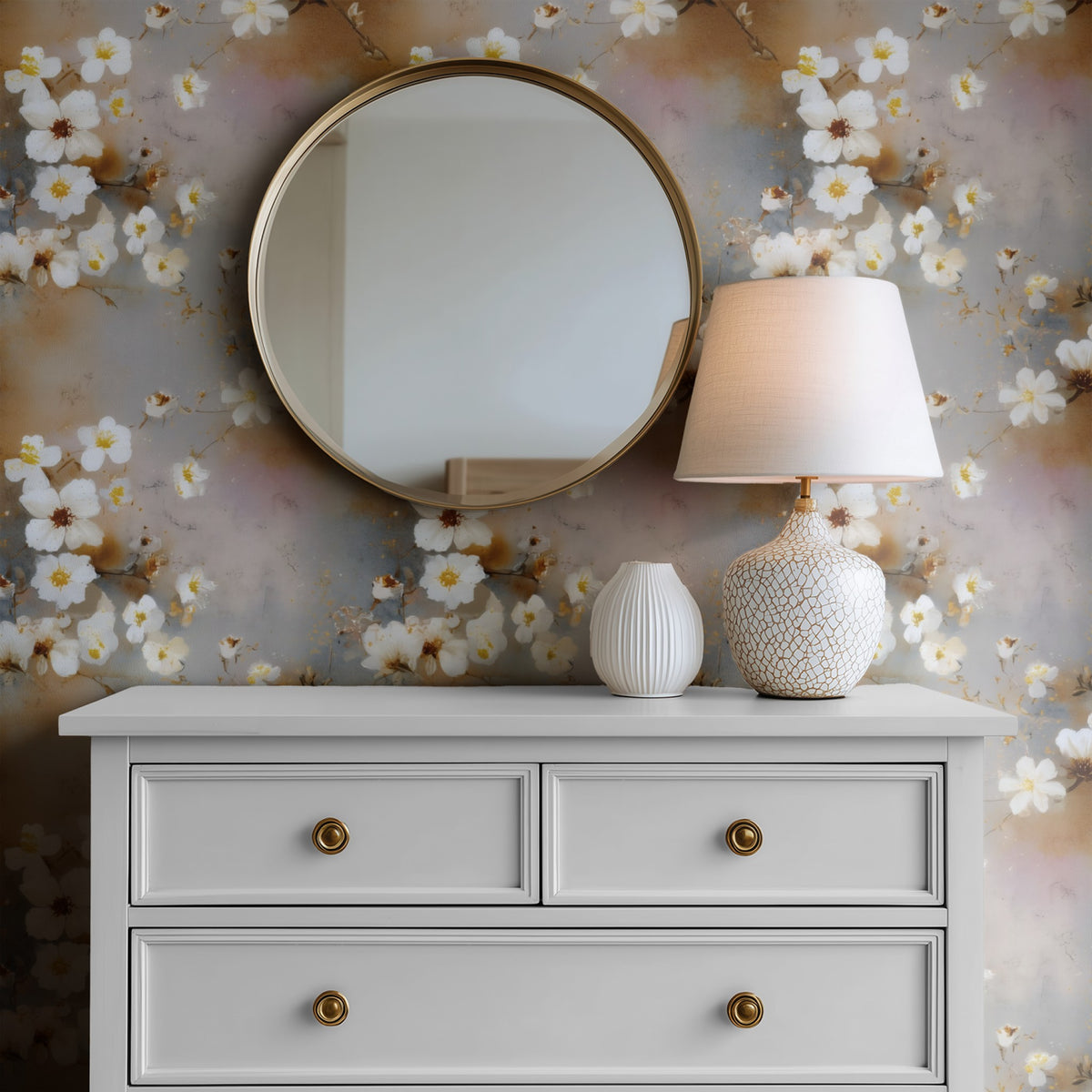 Watercolor Blossom large scale wallpaper in a styled room