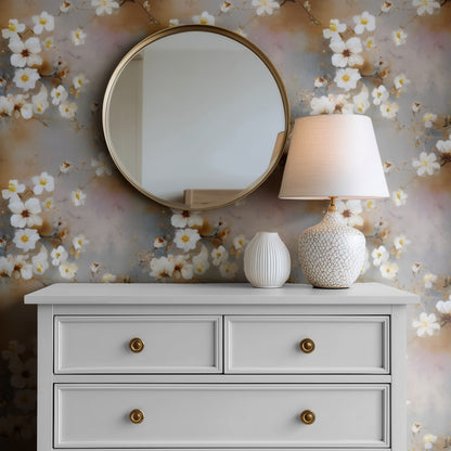 Watercolor Blossom large scale wallpaper in a styled room