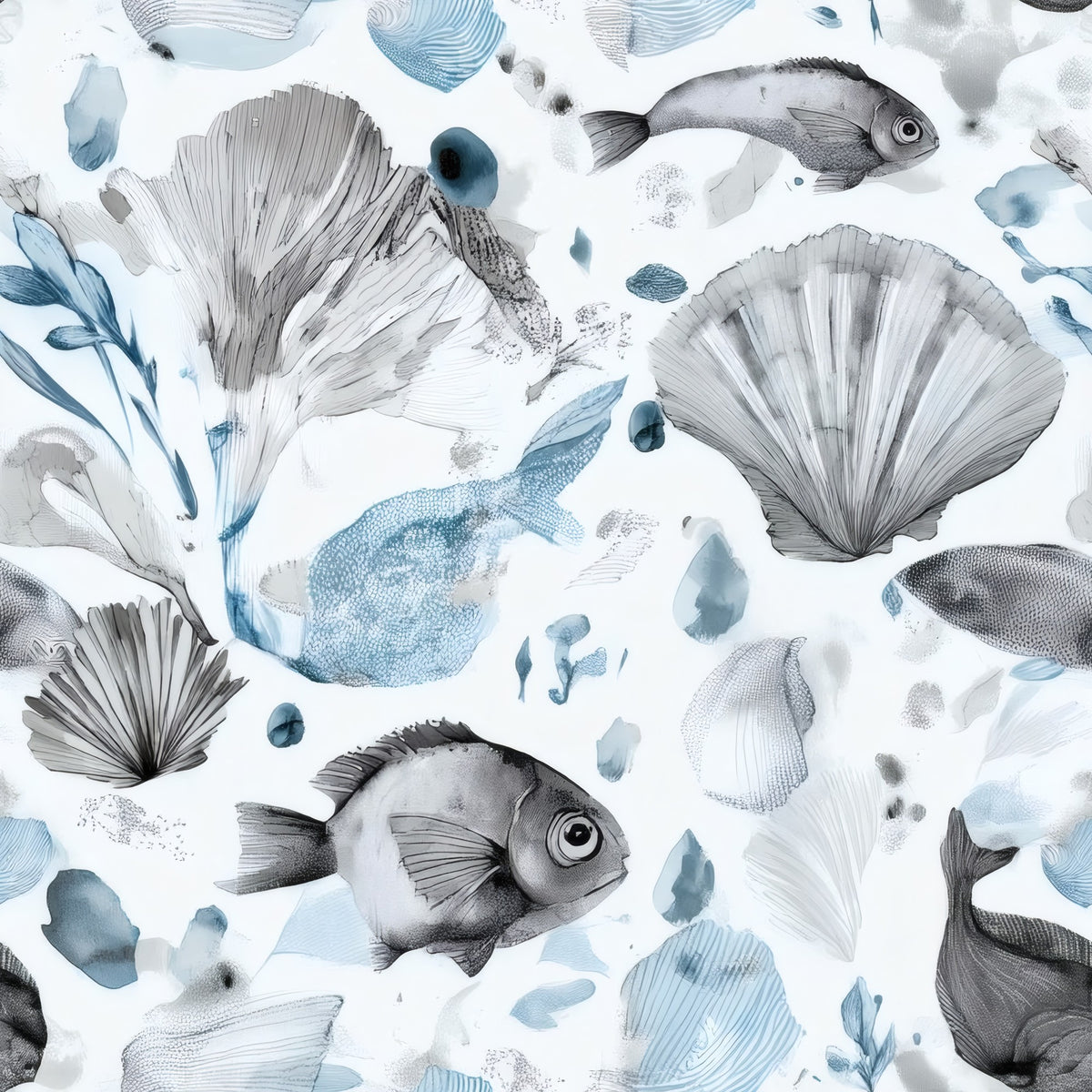 Watercolor Fish large scale wallpaper pattern repeat
