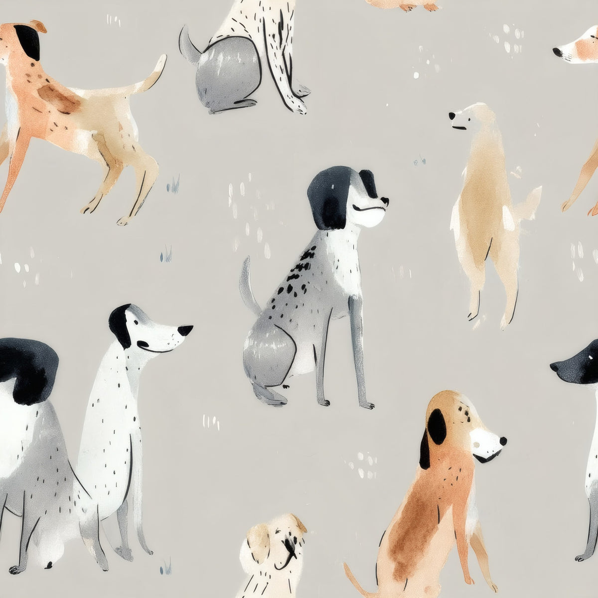 Watercolor Hounds large scale wallpaper pattern repeat
