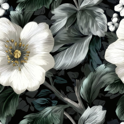 White Anemone large scale wallpaper pattern repeat