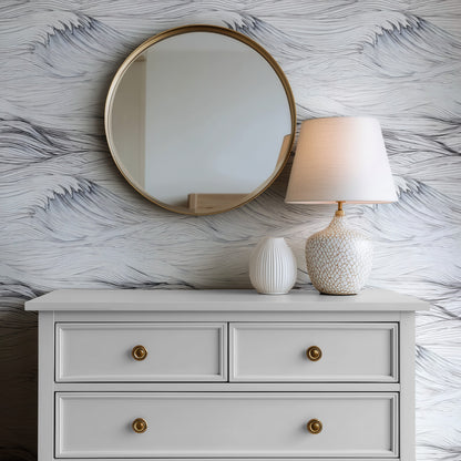 White Caps large scale wallpaper in a styled room