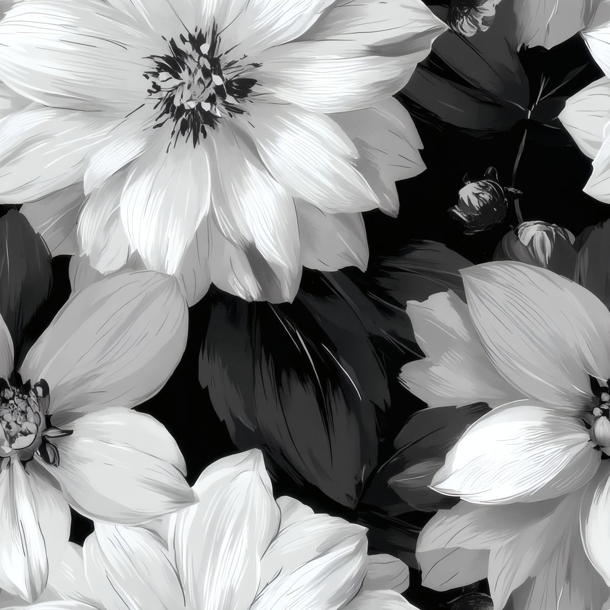 White Dahlia large scale wallpaper pattern repeat