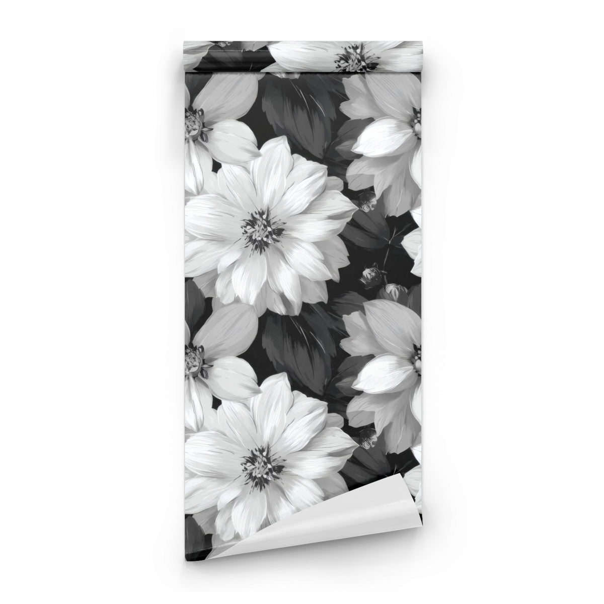 Roll of White Dahlia large scale wallpaper