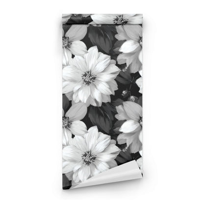 Roll of White Dahlia large scale wallpaper
