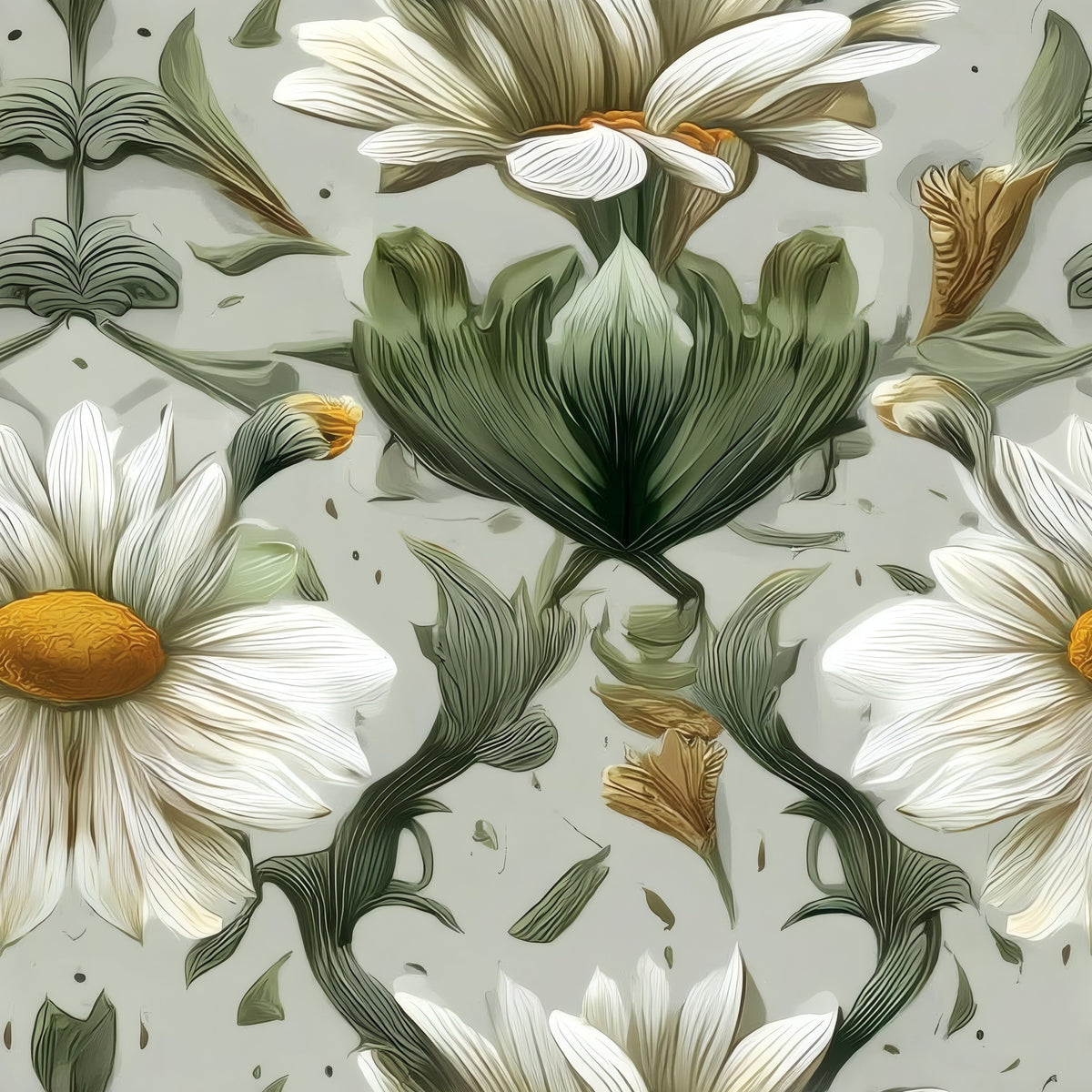 White Daisy large scale wallpaper pattern repeat