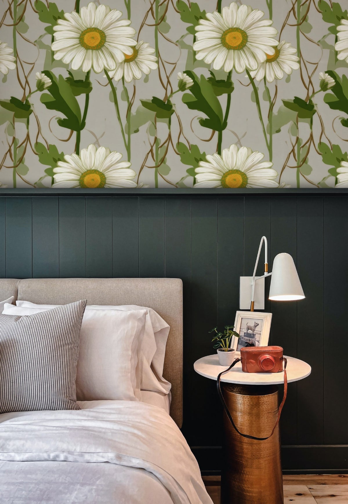 White Meadow large scale wallpaper in a styled room