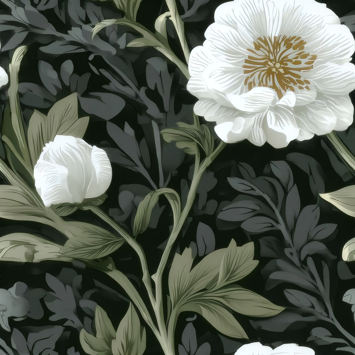 White Peony large scale wallpaper pattern repeat