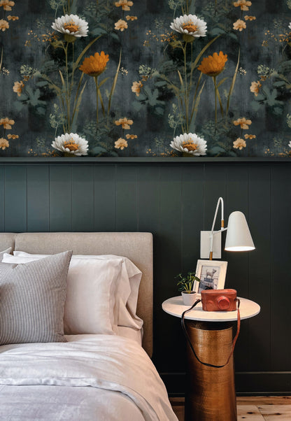 Wild Daisy large scale wallpaper in a styled room