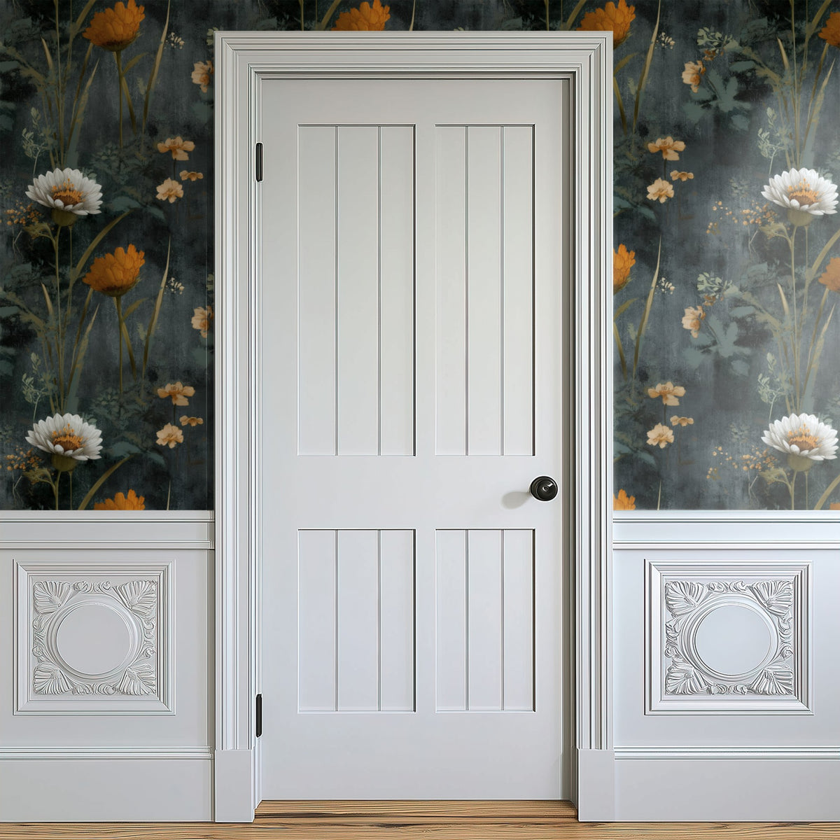 Wild Daisy large scale wallpaper in a styled room