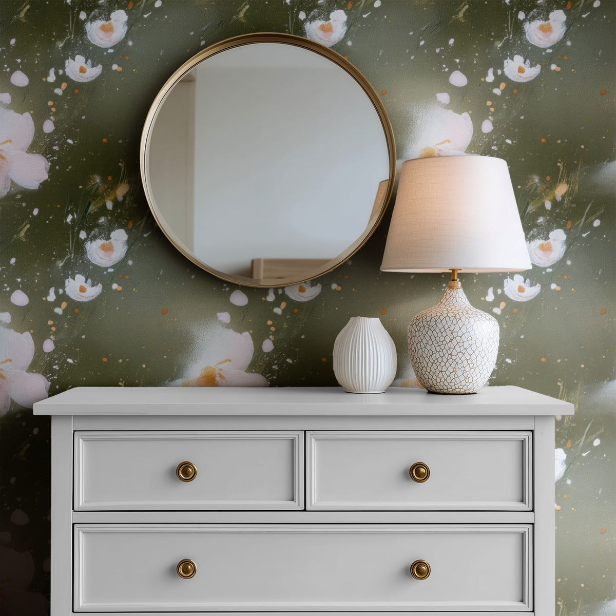 Wild Meadow large scale wallpaper in a styled room