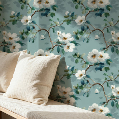 Wild Rose large scale wallpaper in a styled room