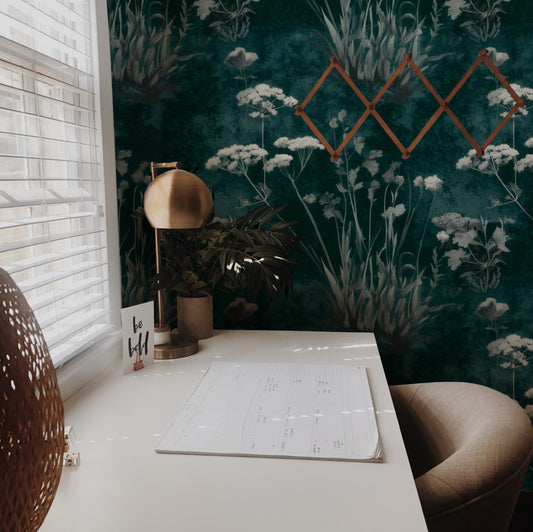 Wildflower Meadow large scale wallpaper in a styled room