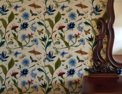 Wildflower Sprig large scale wallpaper in a styled room
