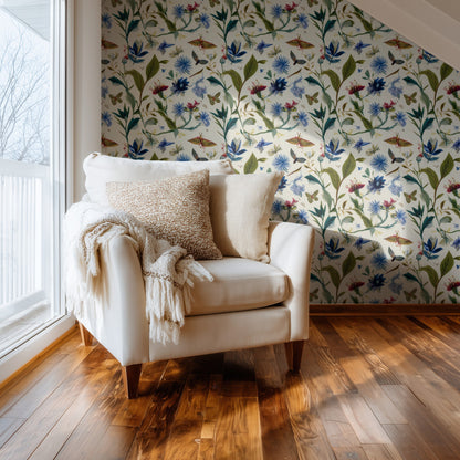 Wildflower Sprig large scale wallpaper in a styled room