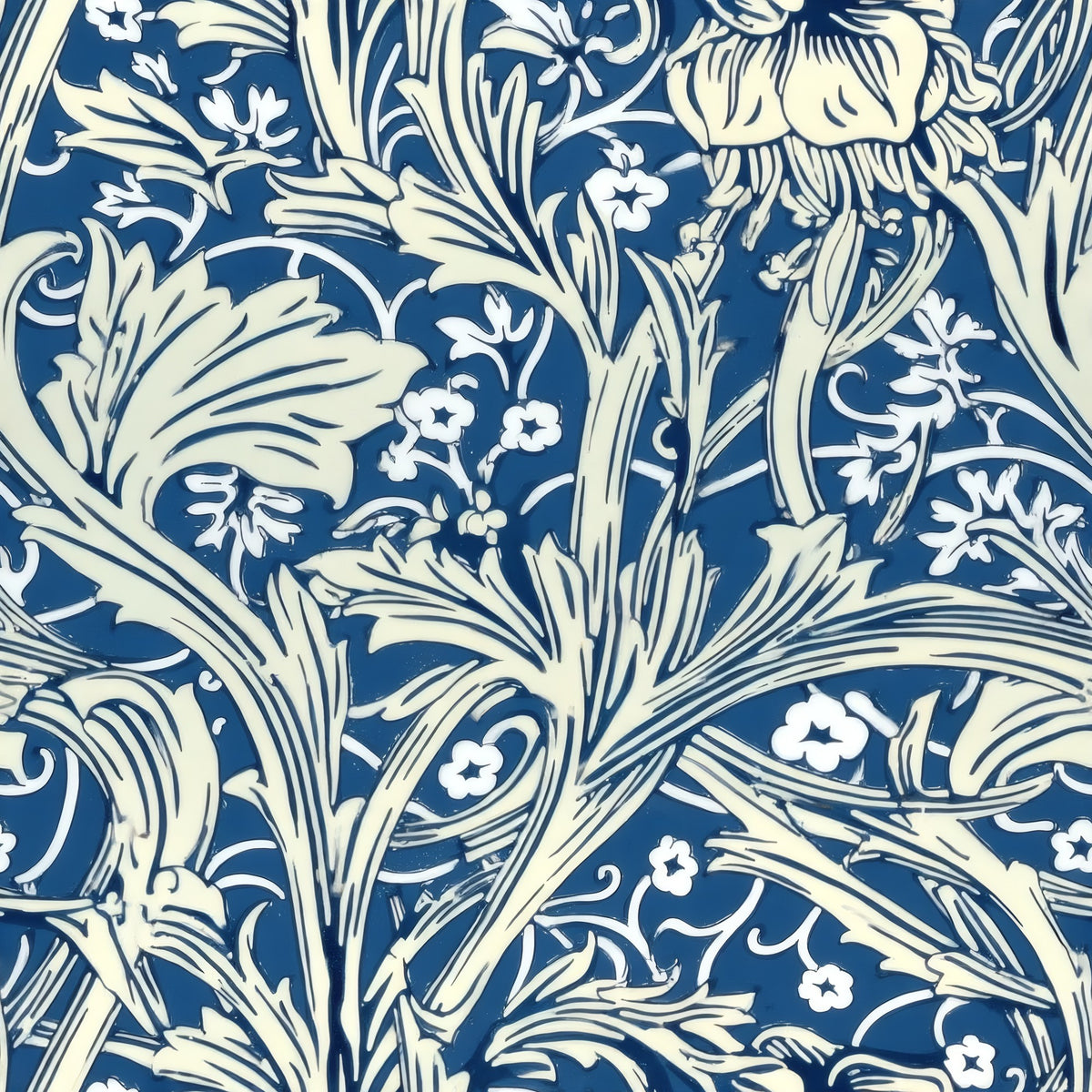 William Morris Arcadia Blue large scale wallpaper pattern repeat