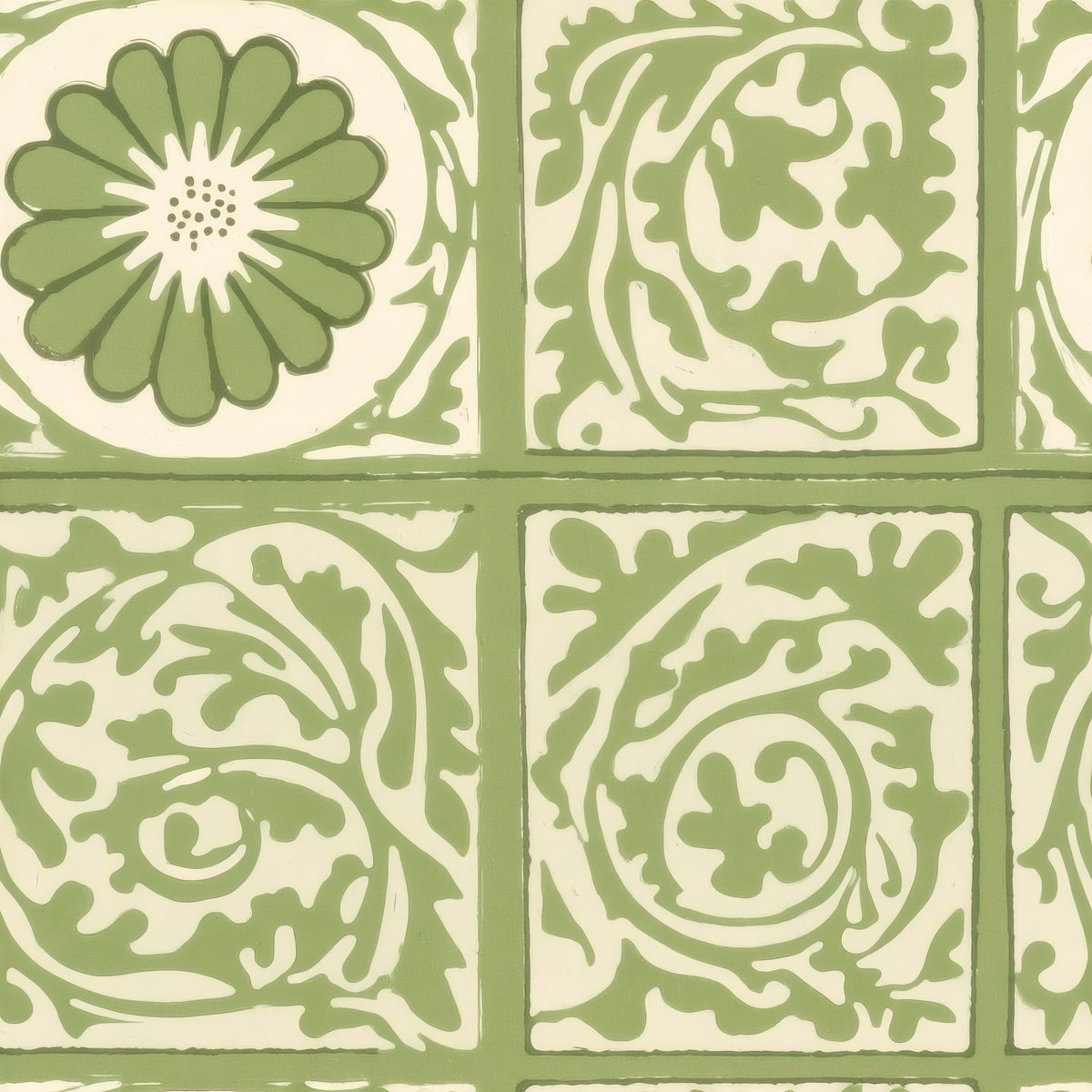 William Morris Diaper Green large scale wallpaper pattern repeat