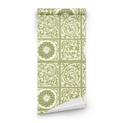 Roll of William Morris Diaper Green large scale wallpaper