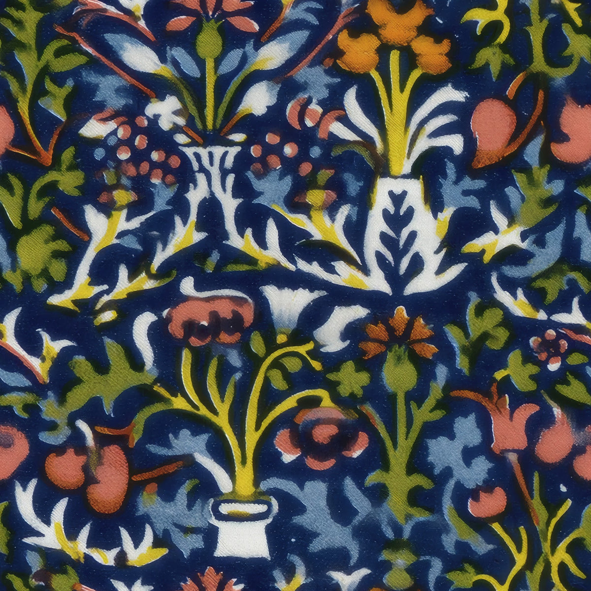 William Morris Flower Pot Navy large scale wallpaper pattern repeat